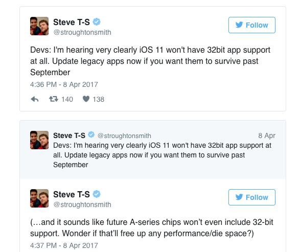 iOS11不支持32位應用了嗎