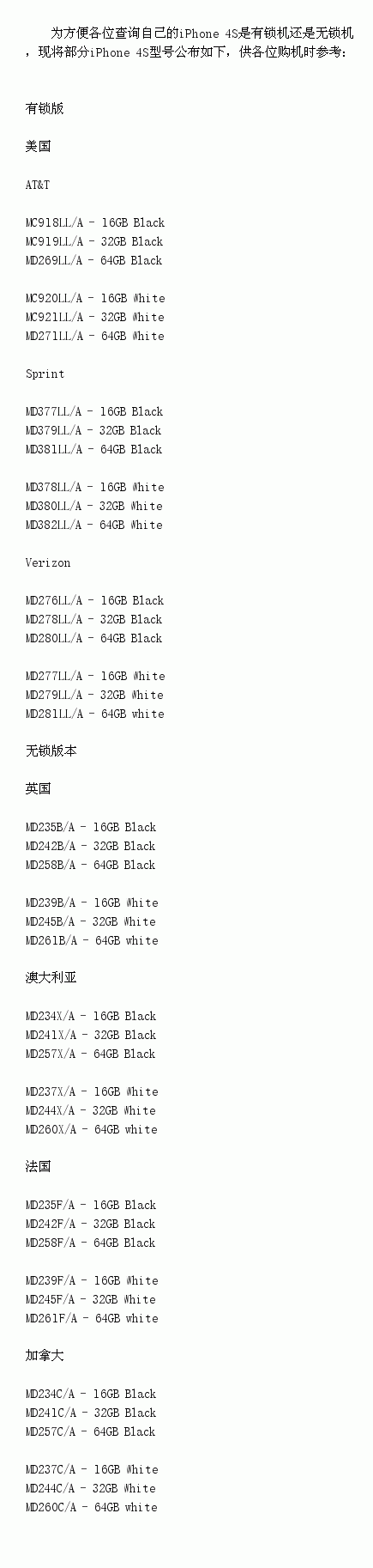 iPhone 4S是否有鎖 列表  