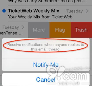 iOS8指定郵件對話有回復時自動推送通知  