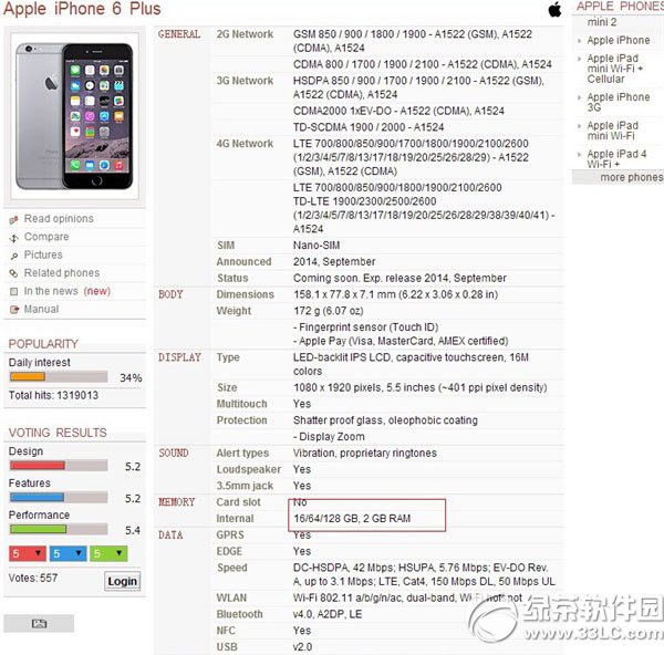 iphone6 plus內存多大？  