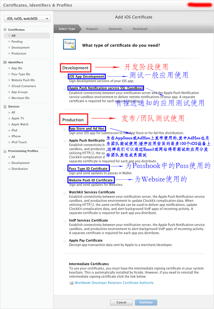 證書類型選擇界面