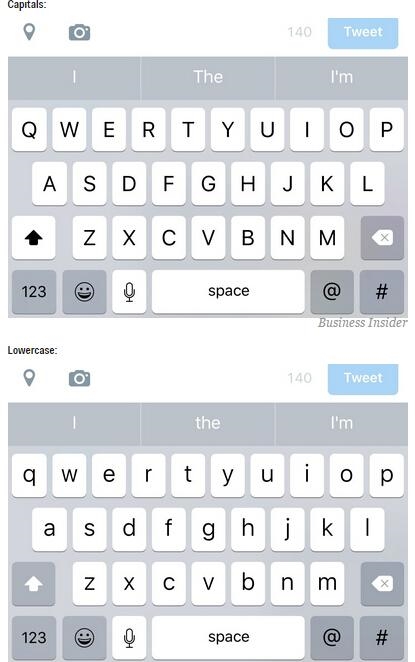 iOS9鍵盤新功能:點擊Shift按鍵可看字母變大寫或小寫形式