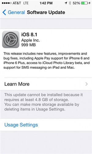 蘋果iOS8.1升級內存不夠怎麼辦？