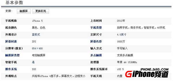 iPhone5參數