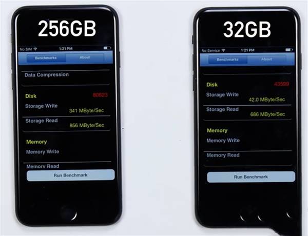 iPhone7 32GB與256GB速度對比實測 
