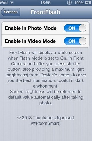 iphone拍照時打開前置攝像頭的閃光燈 