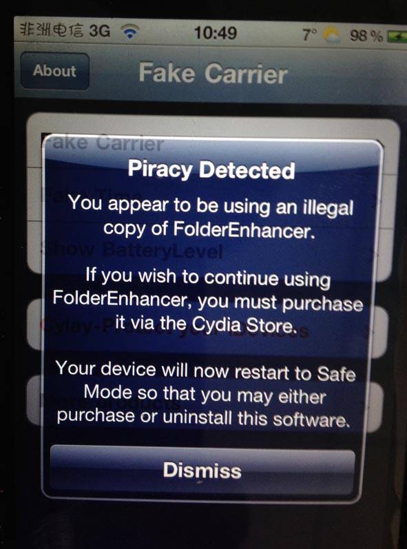 出現piracy detected 之後自動進入安全模式 